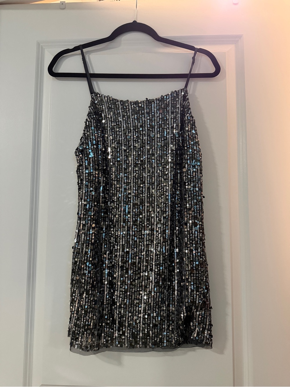 NWOT Free People Intimately Midnight Kiss Sequin Mini Slipdress in Charcoal